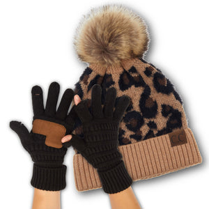 CC Beanie Leopard Hat and Coordinating Glove or Mitten Set - Truly Contagious