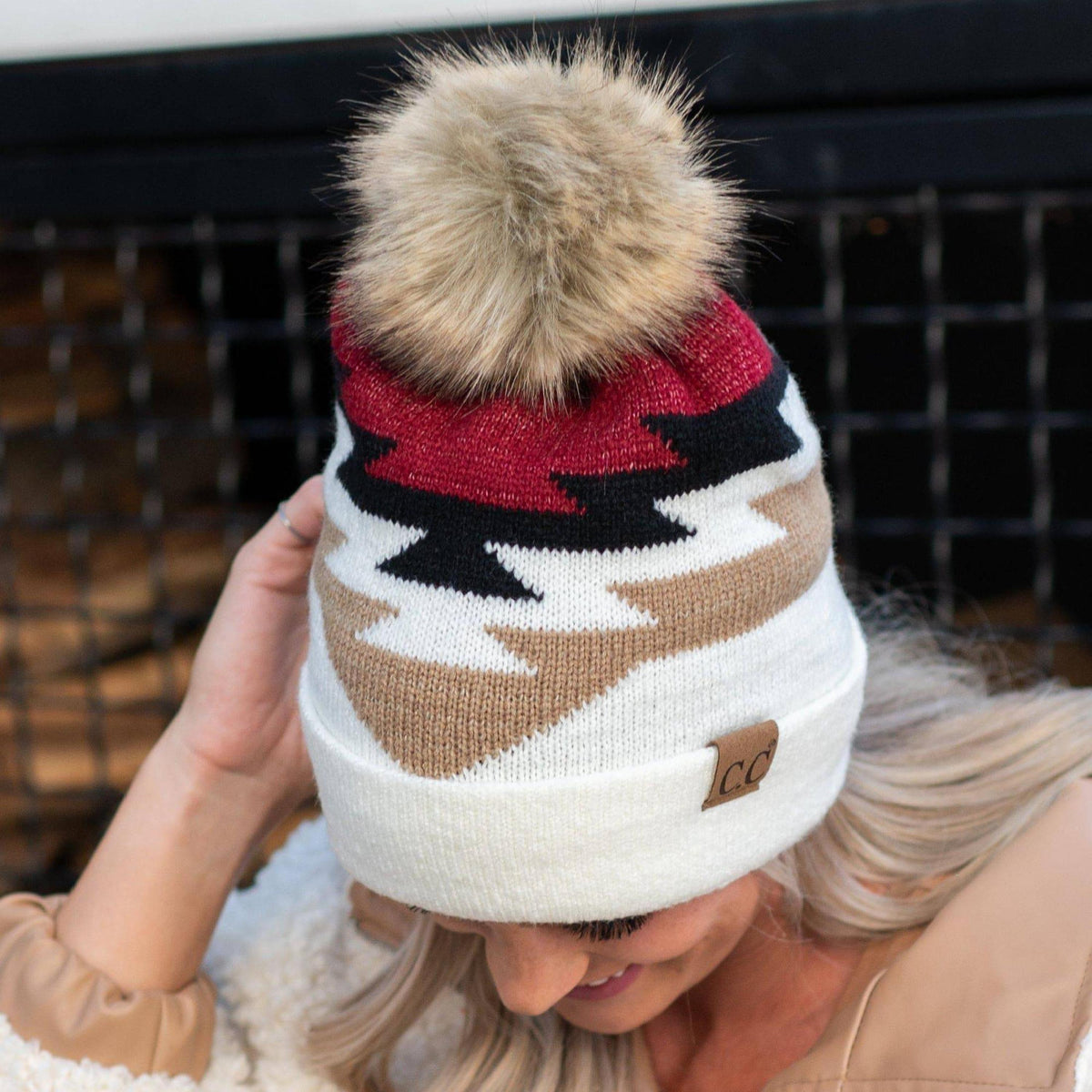 CC Beanie with Pom & South Western Pattern - Truly Contagious