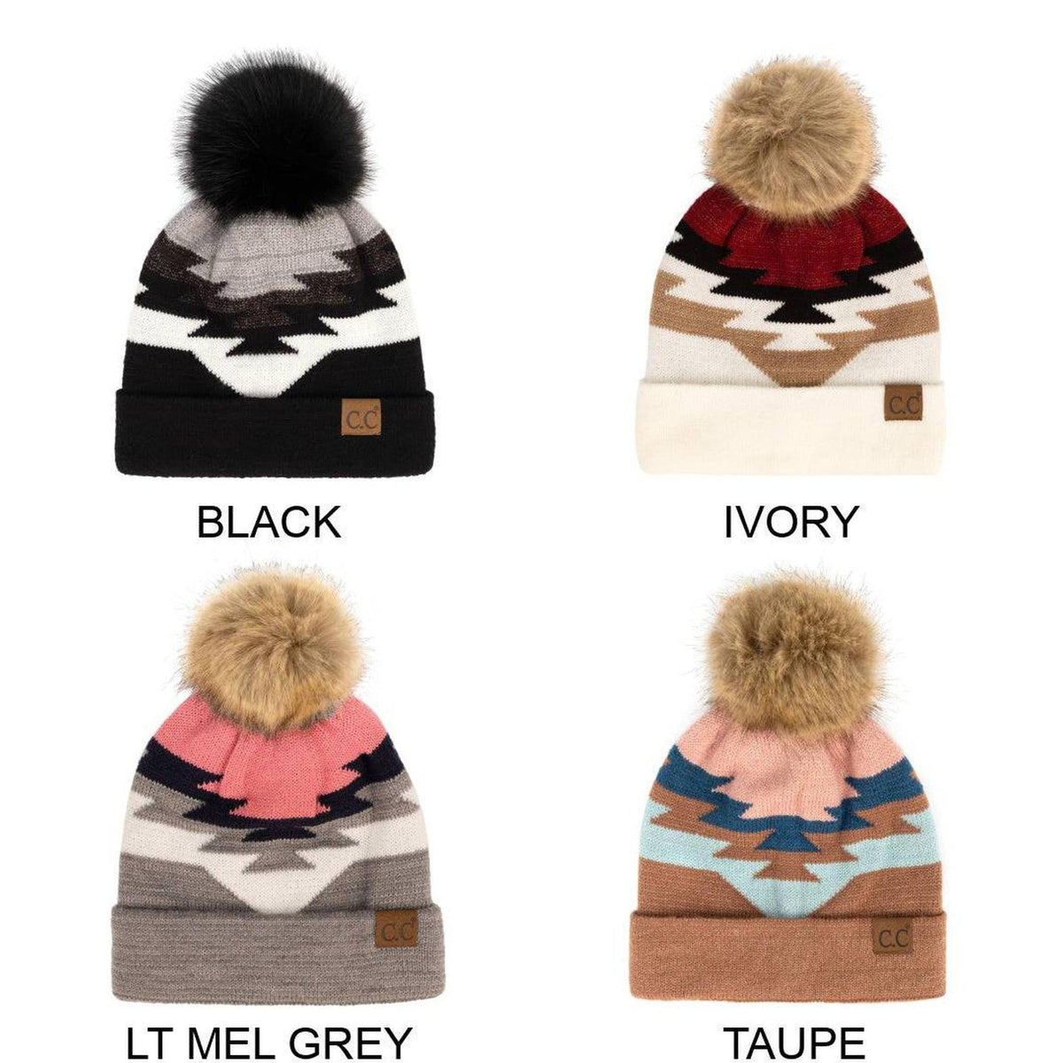 CC Beanie with Pom & South Western Pattern - Truly Contagious