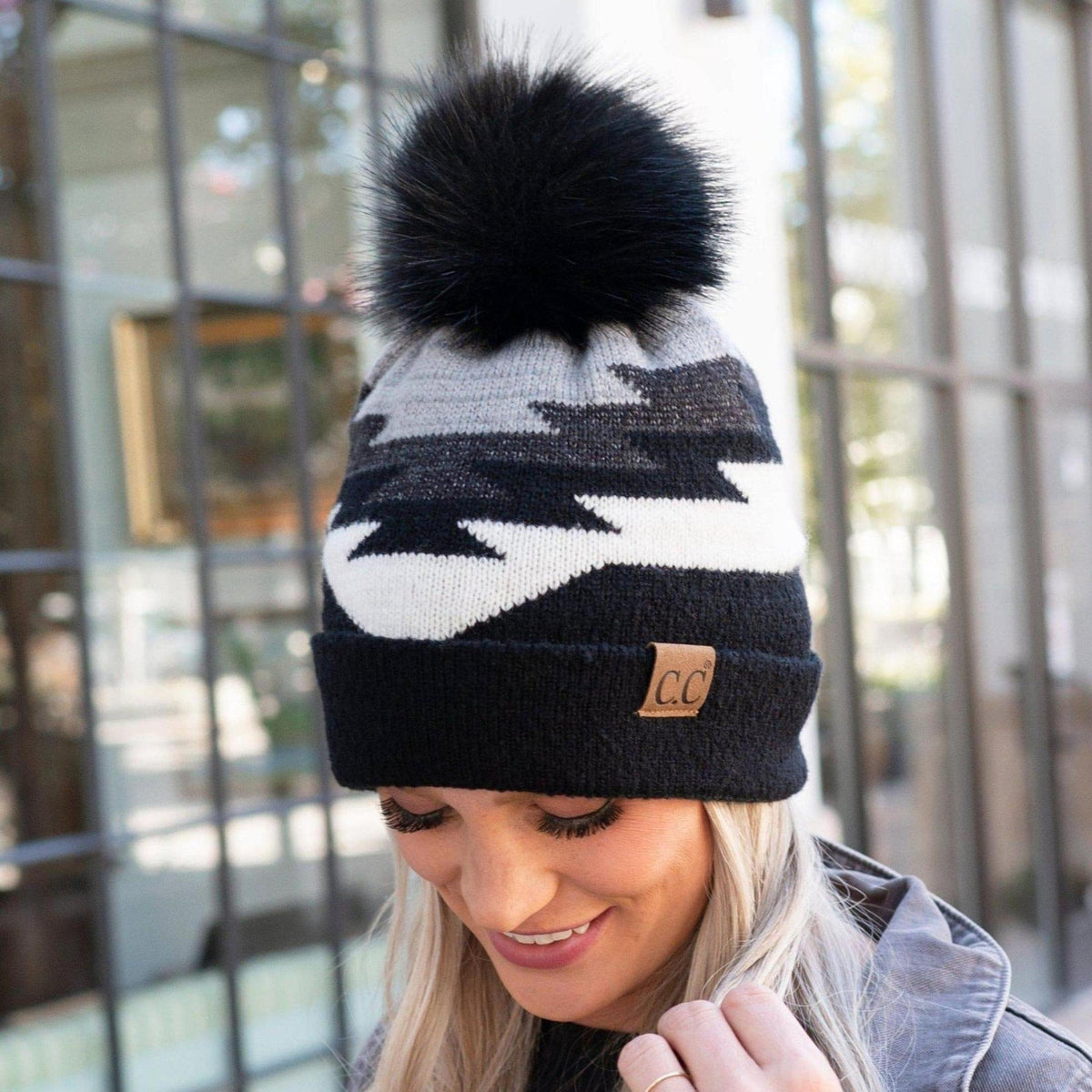CC Beanie with Pom & South Western Pattern - Truly Contagious