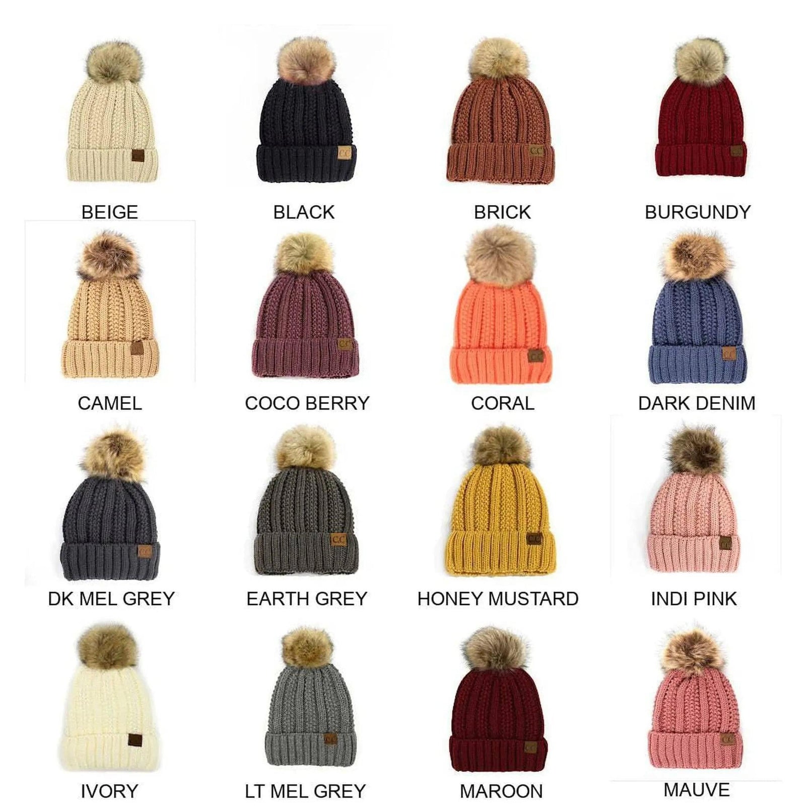 CC Bold Pom Accented Kids Youth to Adult Beanies Hats - Truly Contagious