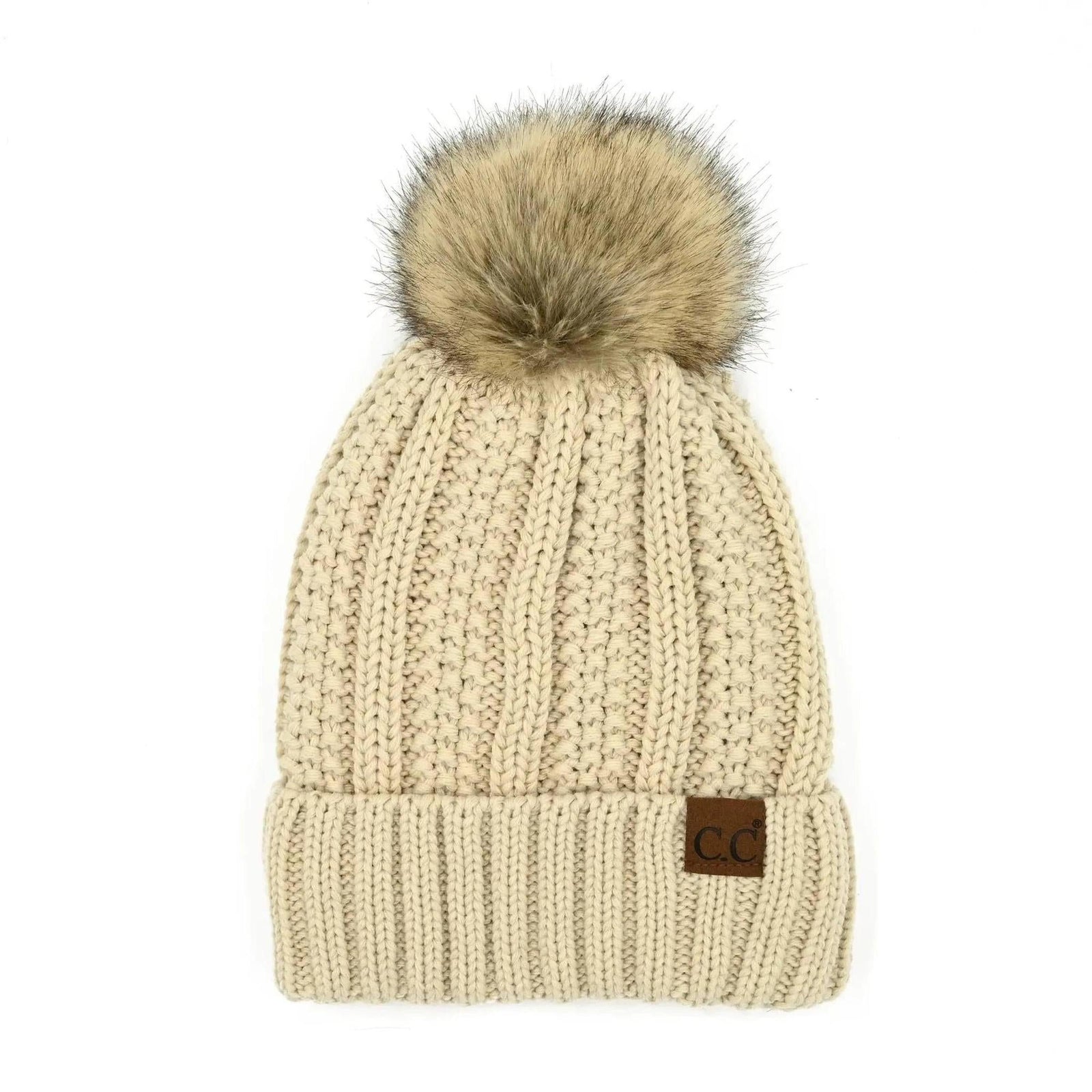 CC Bold Pom Accented Kids Youth to Adult Beanies Hats - Truly Contagious