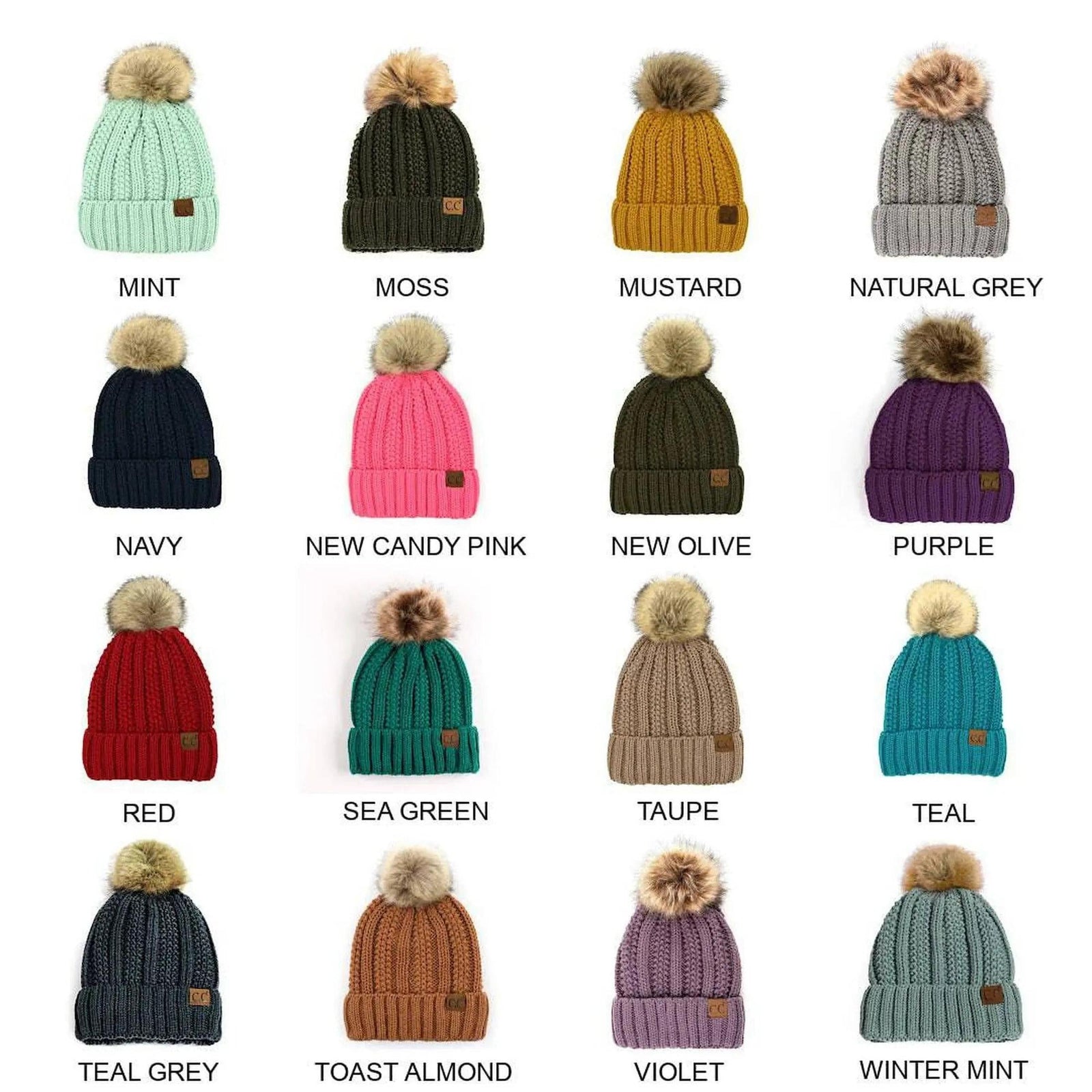 CC Bold Pom Accented Kids Youth to Adult Beanies Hats - Truly Contagious
