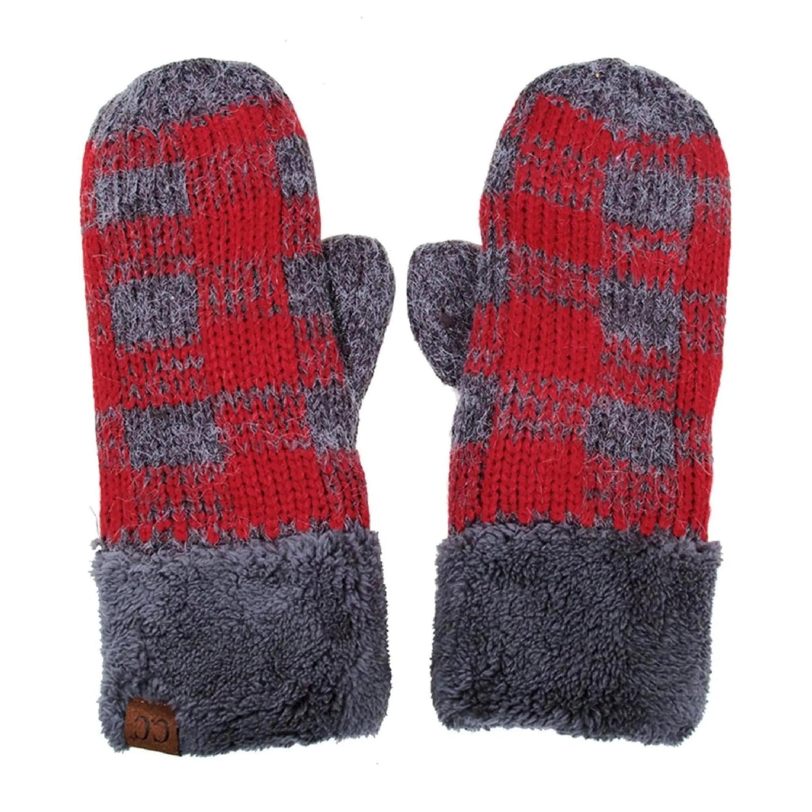CC Buffalo Plaid Sherpa Lined Winter Fashion Women Mittens - Truly Contagious