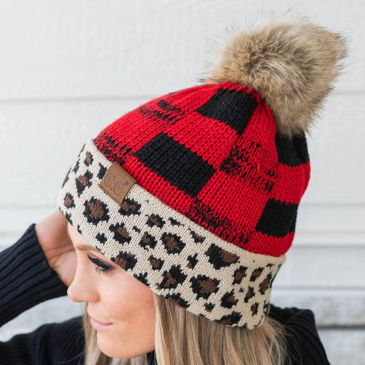 CC Cabin Cozy Leopard Plaid Beanie - Truly Contagious