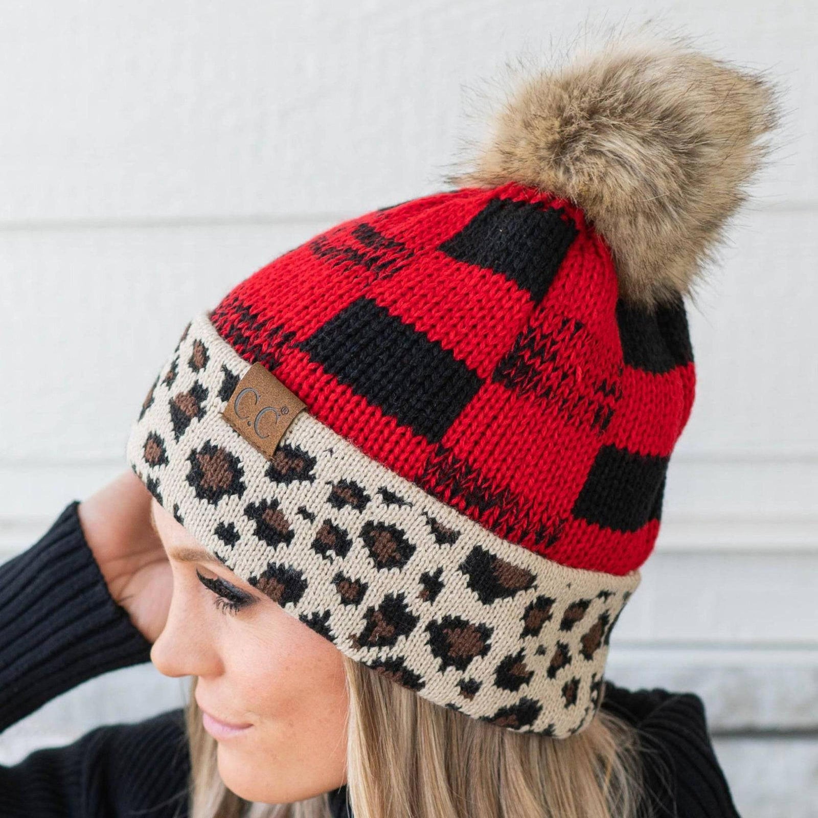 CC Cabin Cozy Leopard Plaid Beanie - Truly Contagious