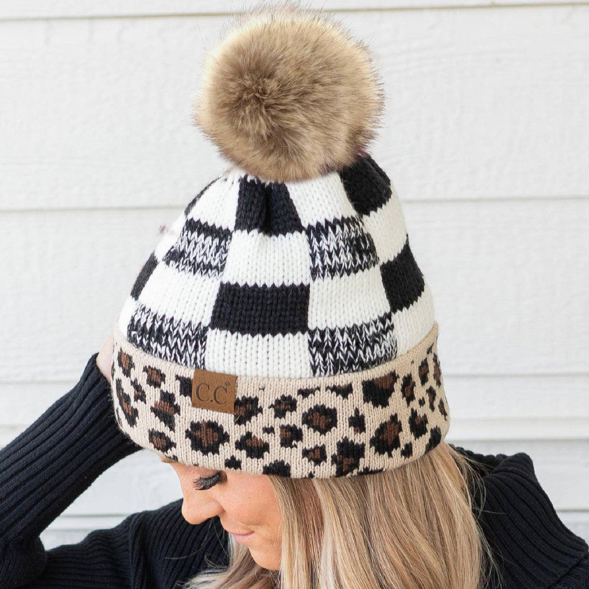 CC Cabin Cozy Leopard Plaid Beanie - Truly Contagious
