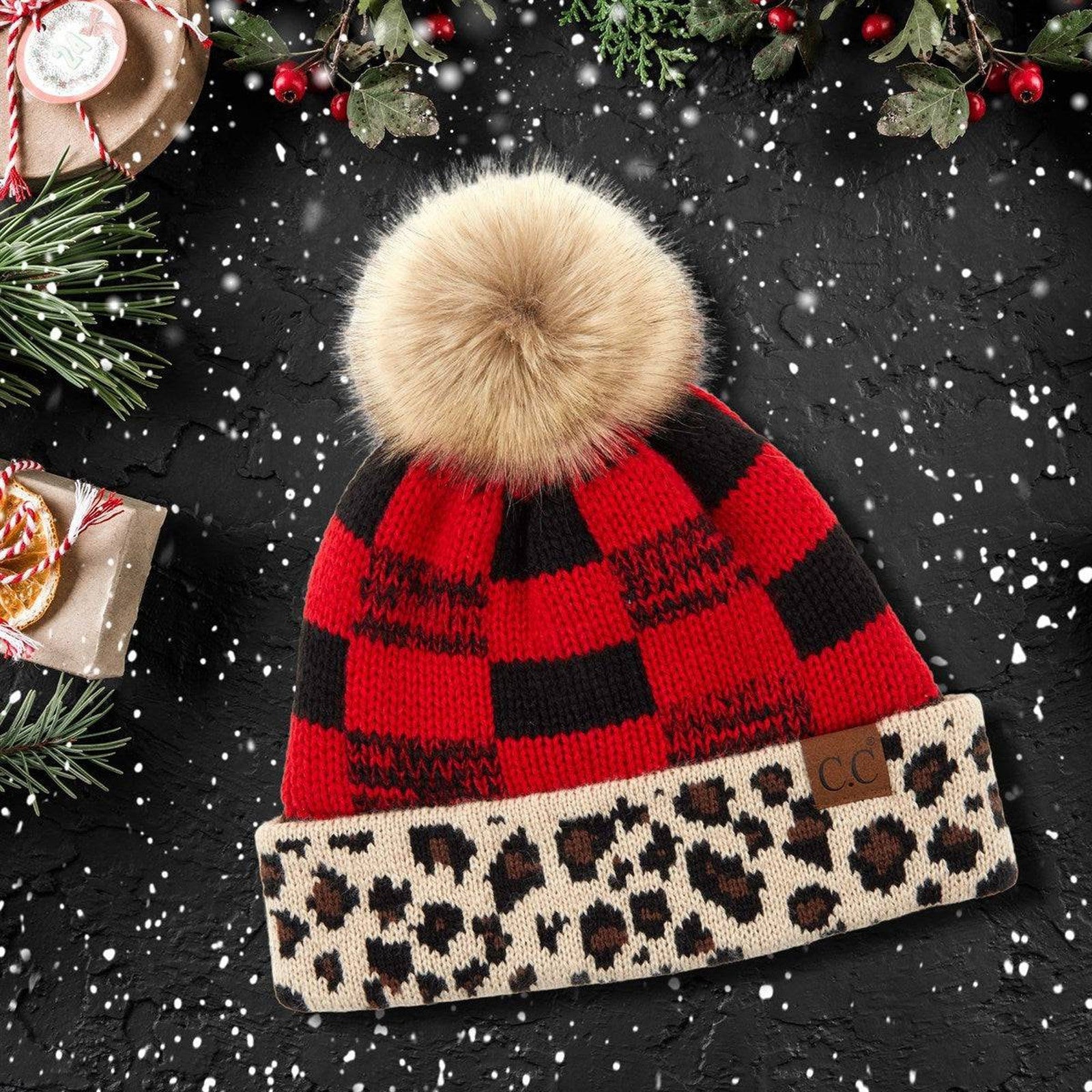 CC Cabin Cozy Leopard Plaid Beanie - Truly Contagious