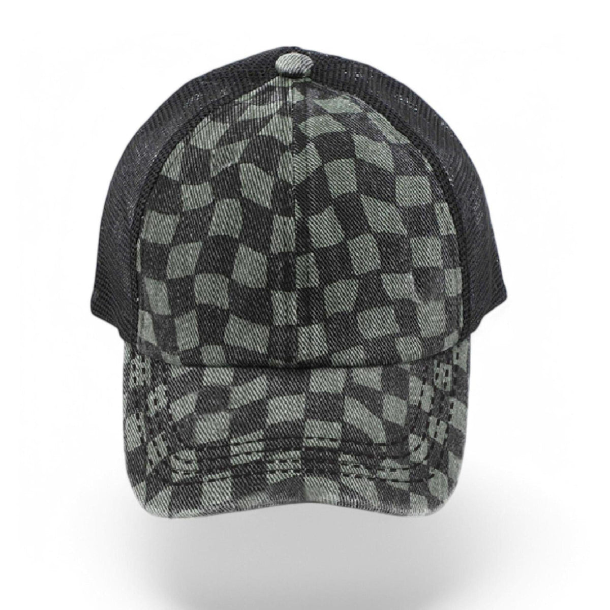 CC Checkered Pattern Pony Hats Criss Cross Style Women Cap for Ponytail - Truly Contagious