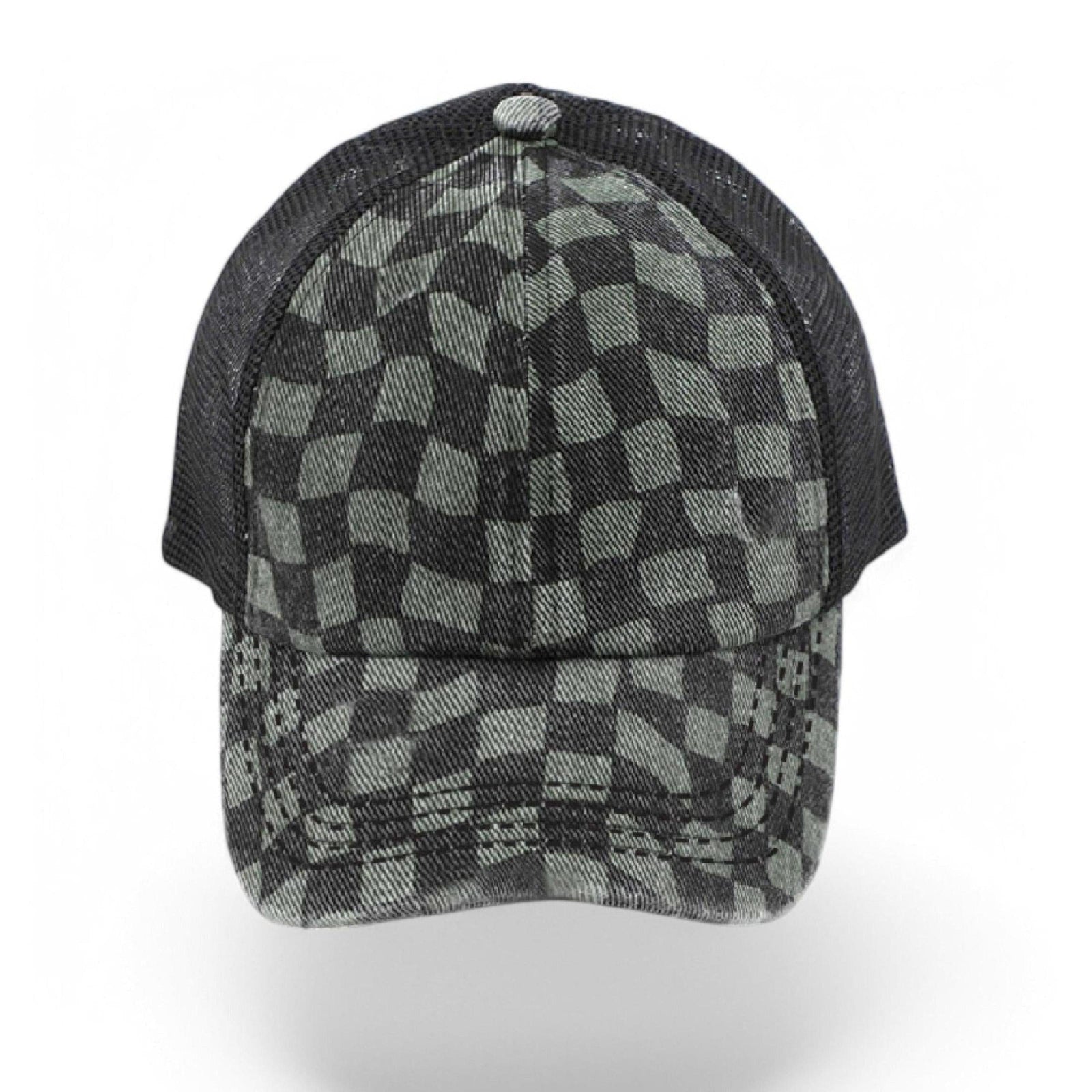CC Checkered Pattern Pony Hats Criss Cross Style Women Cap for Ponytail - Truly Contagious