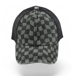 CC Checkered Pattern Pony Hats Criss Cross Style Women Cap for Ponytail - Truly Contagious