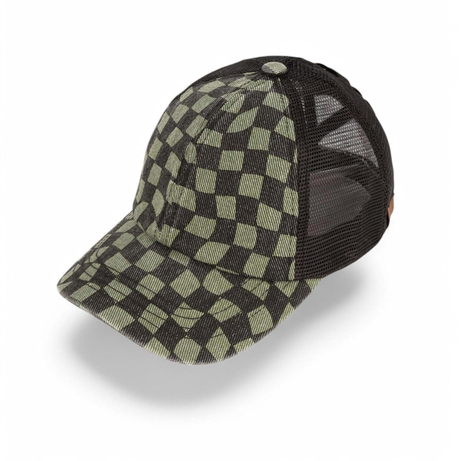 CC Checkered Pattern Pony Hats Criss Cross Style Women Cap for Ponytail - Truly Contagious