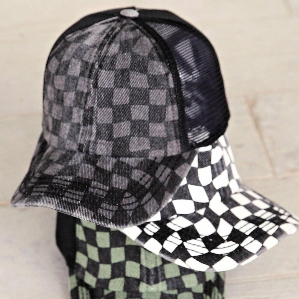 CC Checkered Pattern Pony Hats Criss Cross Style Women Cap for Ponytail - Truly Contagious