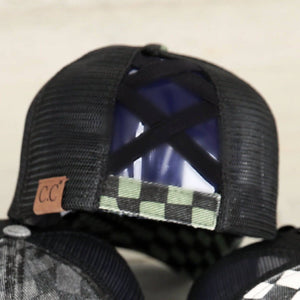 CC Checkered Pattern Pony Hats Criss Cross Style Women Cap for Ponytail - Truly Contagious