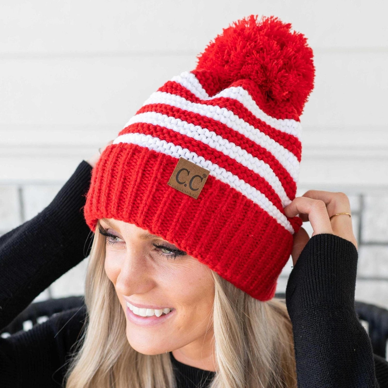 CC Chunky Knit Striped Pom Beanie - Truly Contagious