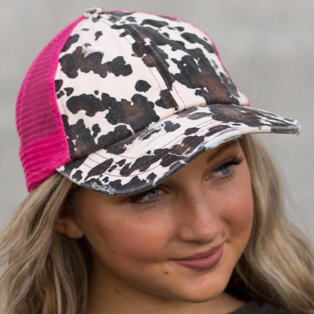 CC Cow Print Pony Hats Criss Cross Style Women Cap for Ponytails - Truly Contagious