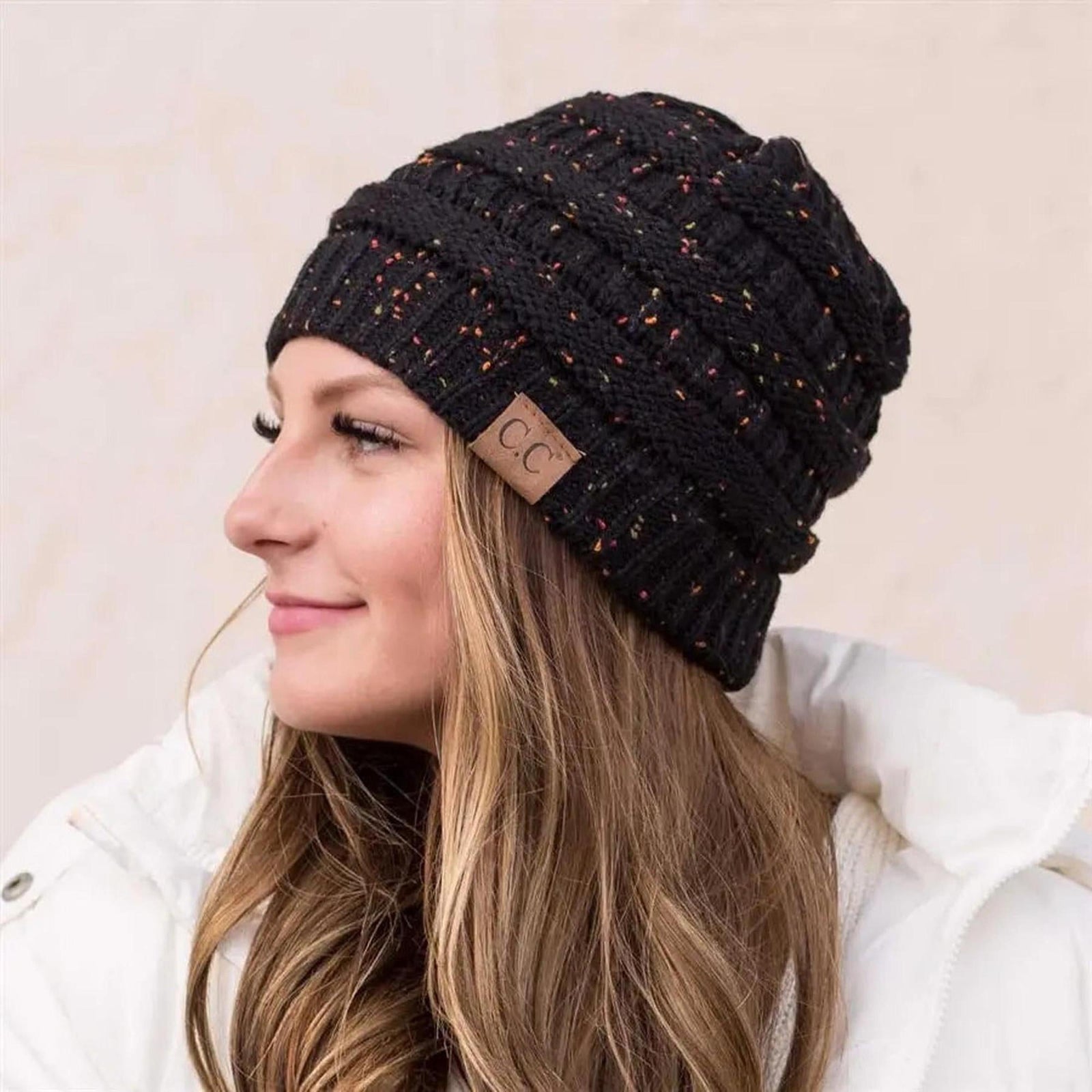 C.C® Cozy Confetti Knit Beanie - Unisex Soft Acrylic Winter Hat (One Size 20"-24") - Truly Contagious