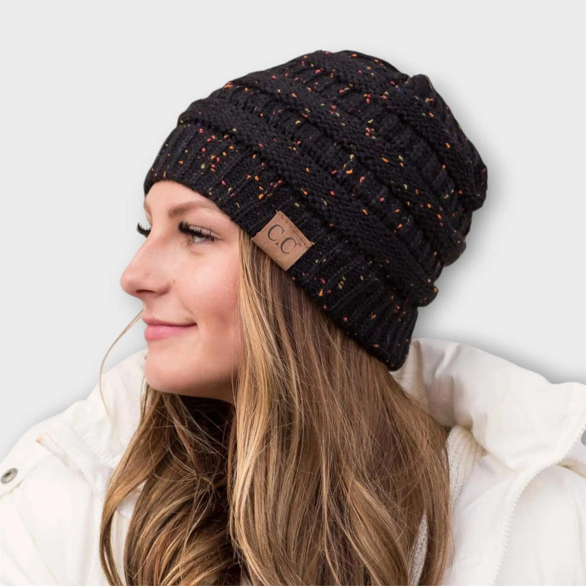 C.C® Cozy Confetti Knit Beanie - Unisex Soft Acrylic Winter Hat (One Size 20"-24") - Truly Contagious