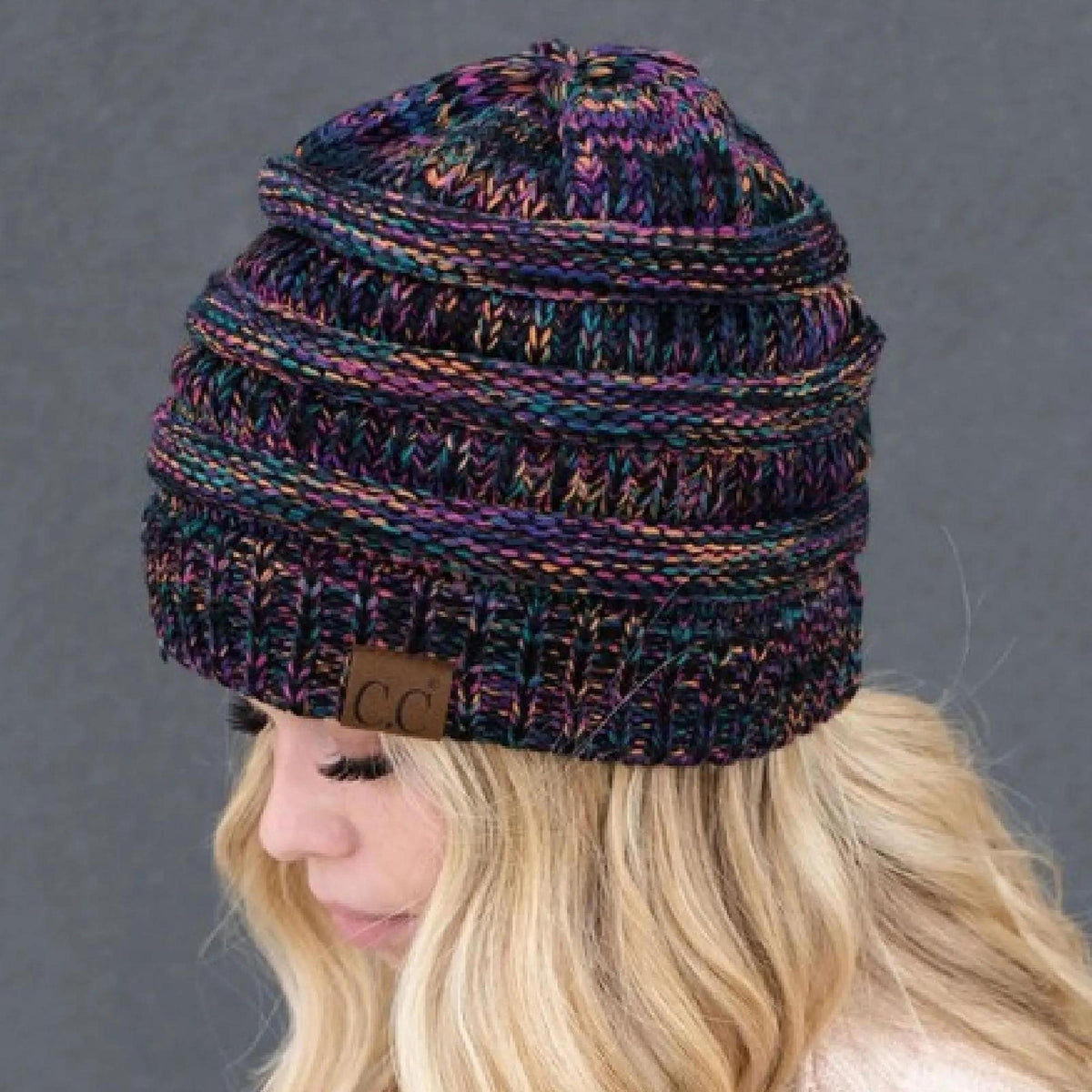 C.C® Crafted Multi - Color Beanie - Unisex Soft Acrylic Winter Hat, Crochet - Look Knit, One Size - Truly Contagious