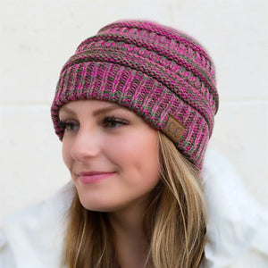 C.C® Crafted Multi - Color Beanie – Unisex Soft Acrylic Winter Hat, Crochet - Look Knit, One Size - Truly Contagious