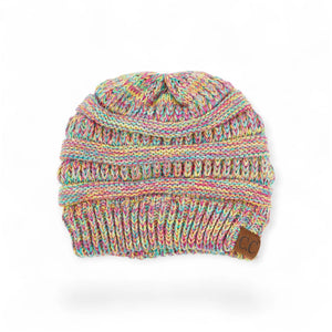 C.C® Crafted Multi - Color Beanie – Unisex Soft Acrylic Winter Hat, Crochet - Look Knit, One Size - Truly Contagious