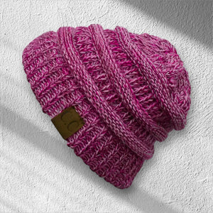 C.C® Crafted Multi - Color Beanie – Unisex Soft Acrylic Winter Hat, Crochet - Look Knit, One Size - Truly Contagious