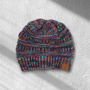 C.C® Crafted Multi - Color Beanie – Unisex Soft Acrylic Winter Hat, Crochet - Look Knit, One Size - Truly Contagious