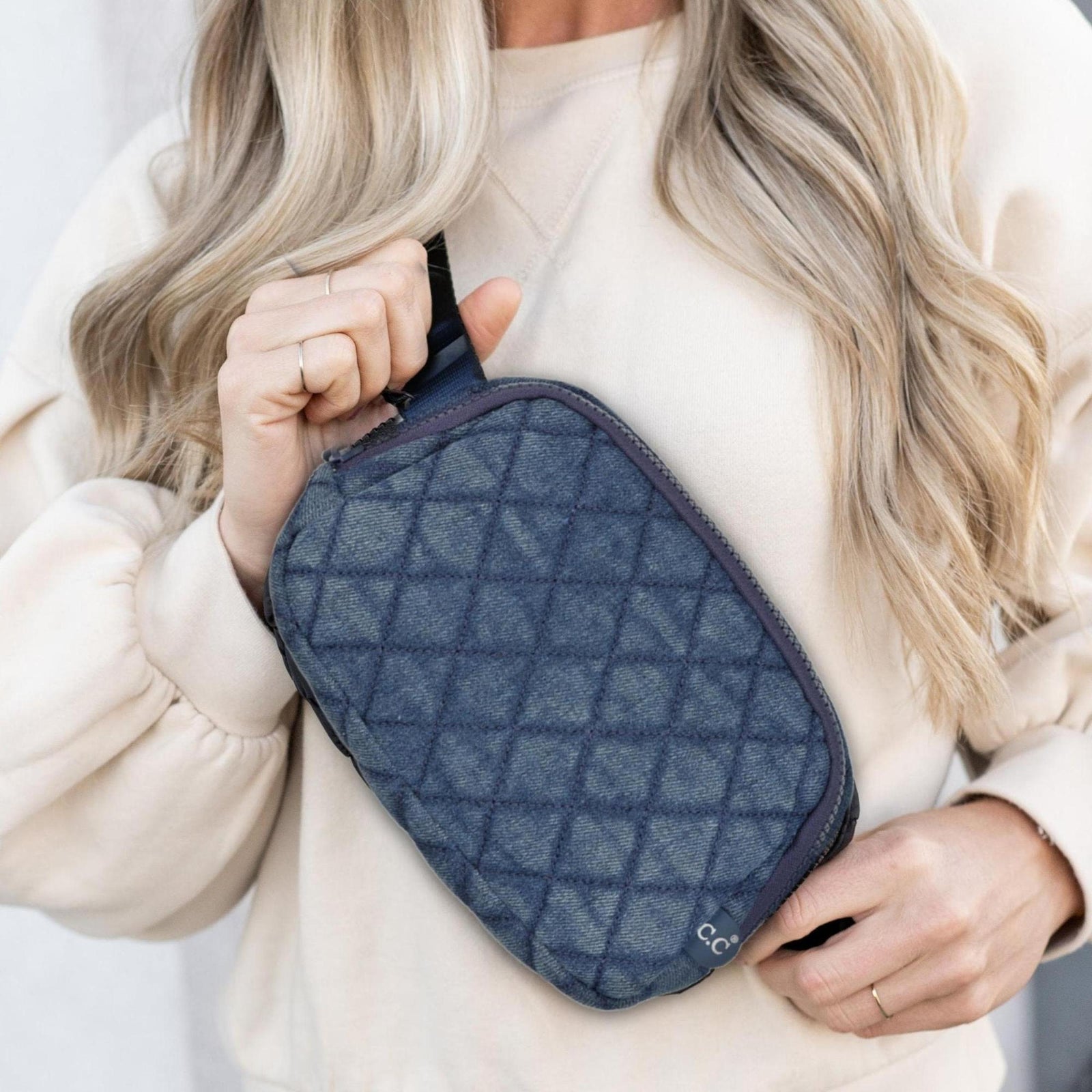 CC Denim Diamond Quilted Fanny Pack by Truly Contagious - Truly Contagious