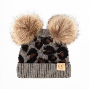 CC Double Pom Baby & Kids Leopard Beanies Hats - Truly Contagious