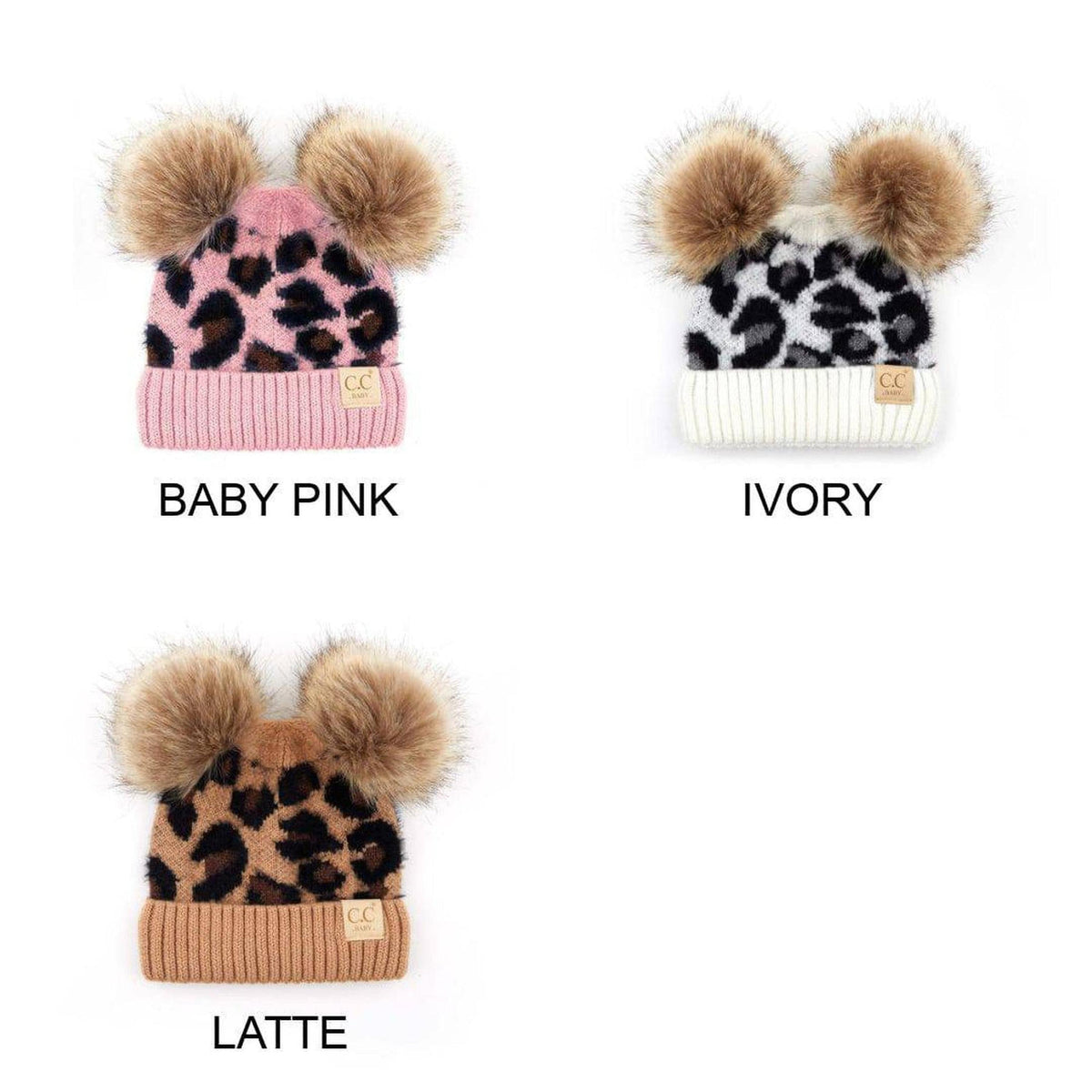 CC Double Pom Kid Leopard Beanie Winter Snow Fashion Hats - Truly Contagious
