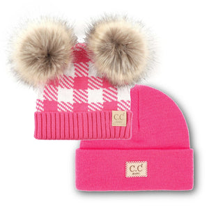 CC Double Pom Leopard/Basic Beanie Basic Beanie 2 Pack Gift Set, Kids and Baby Sizes - Truly Contagious