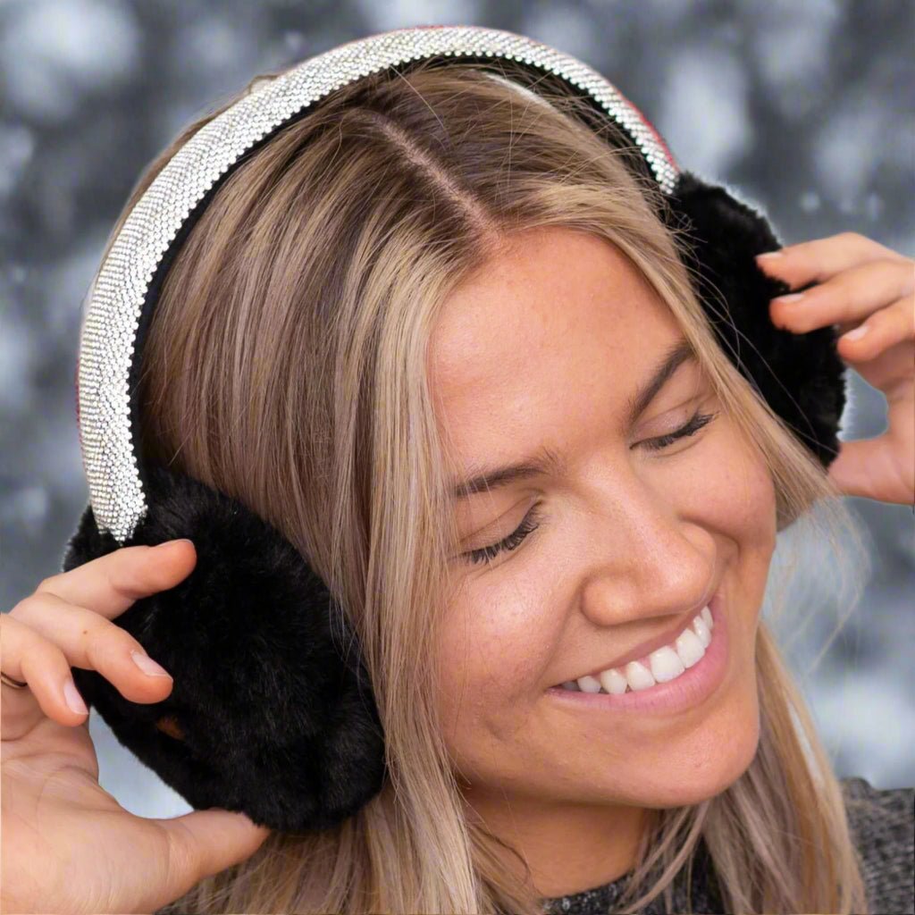 C.C Faux Earmuffs with Rhinestone Band – Stylish Winter Ear Warmers - Truly Contagious