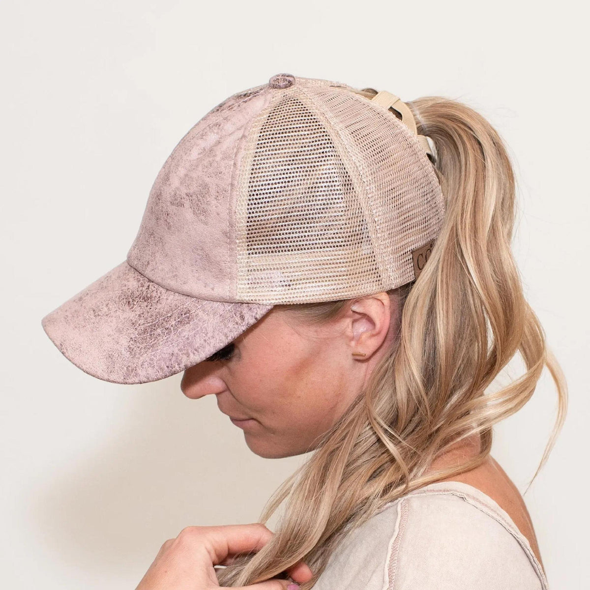 CC Faux Leather Hats Criss Cross Style Women Cap for Ponytails - Truly Contagious