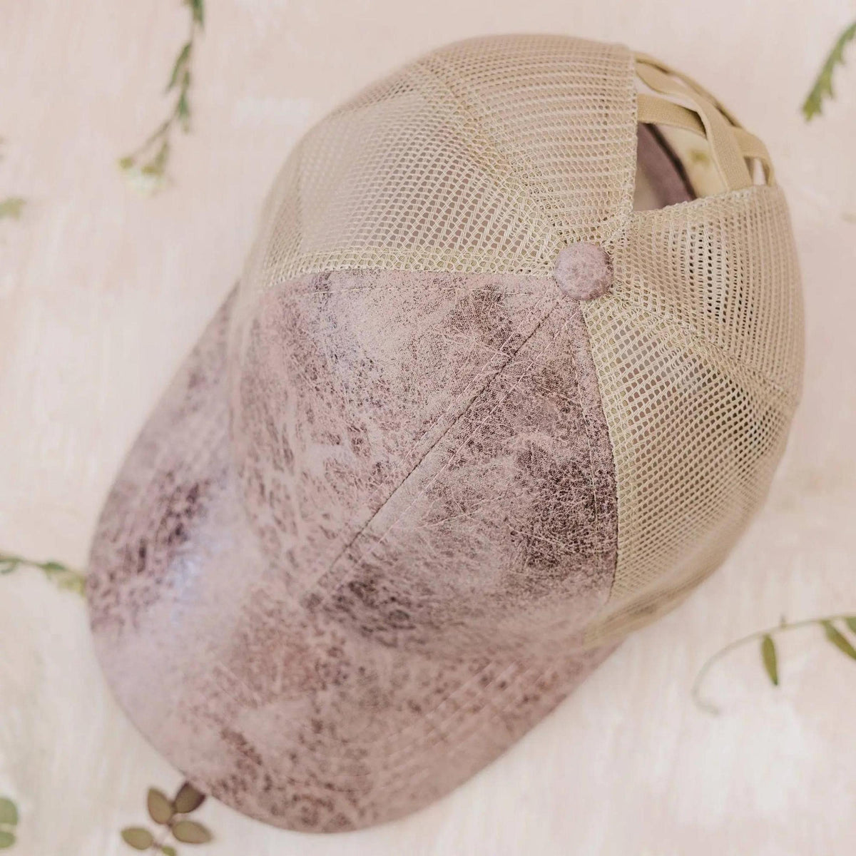 CC Faux Leather Hats Criss Cross Style Women Cap for Ponytails - Truly Contagious