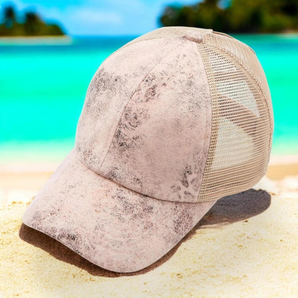 CC Faux Leather Hats Criss Cross Style Women Cap for Ponytails - Truly Contagious