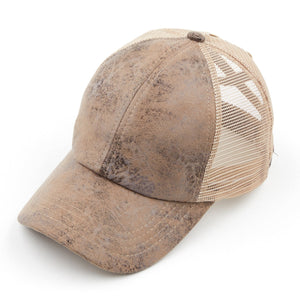 CC Faux Leather Hats Criss Cross Style Women Cap for Ponytails - Truly Contagious