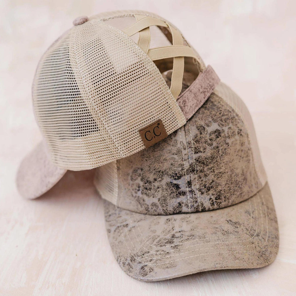 CC Faux Leather Hats Criss Cross Style Women Cap for Ponytails - Truly Contagious