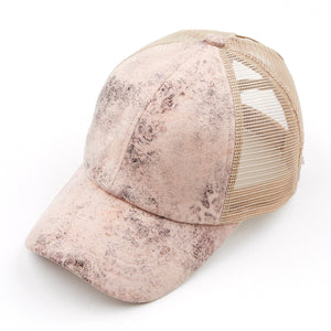 CC Faux Leather Hats Criss Cross Style Women Cap for Ponytails - Truly Contagious