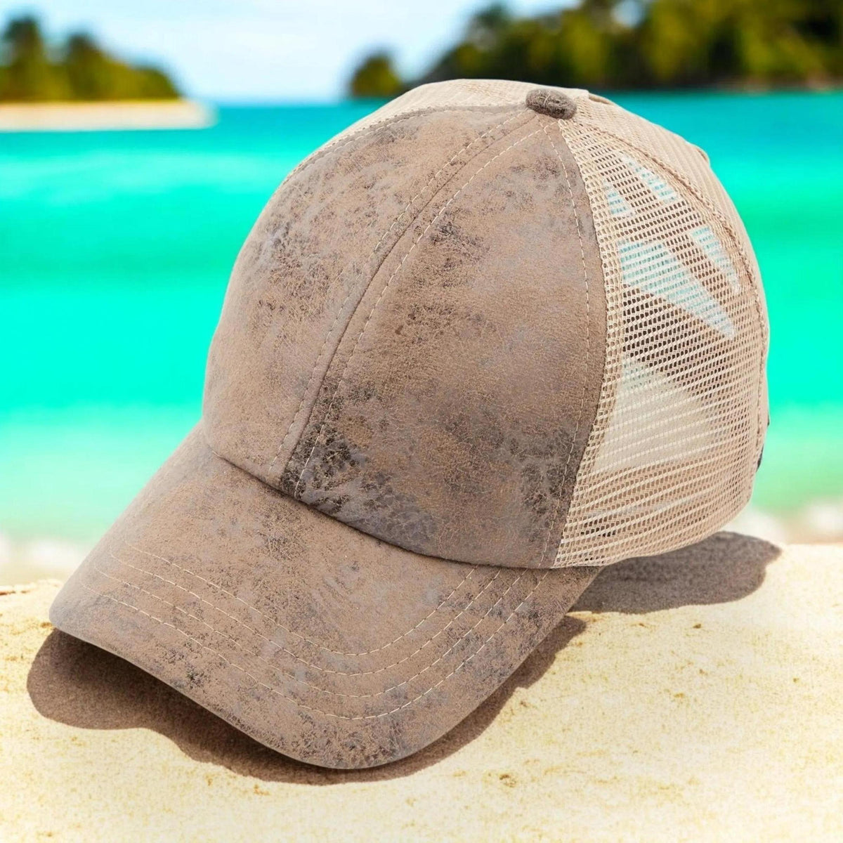 CC Faux Leather Hats Criss Cross Style Women Cap for Ponytails - Truly Contagious