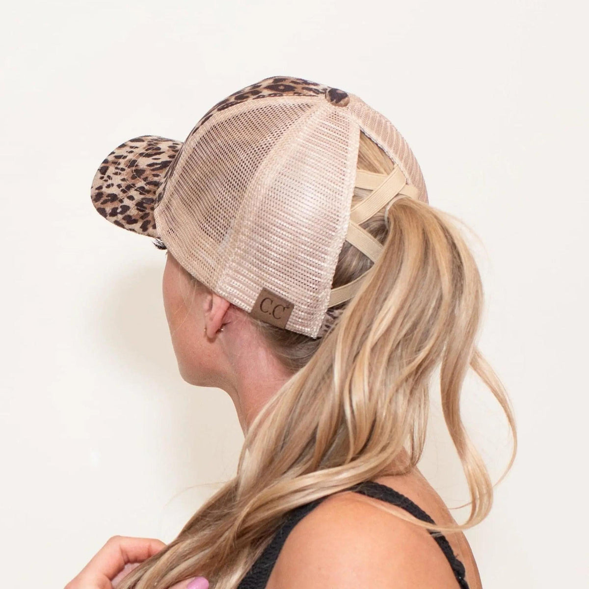CC Faux Suede Leopard Hat Pony Cap and Criss Cross Multi Style - Truly Contagious