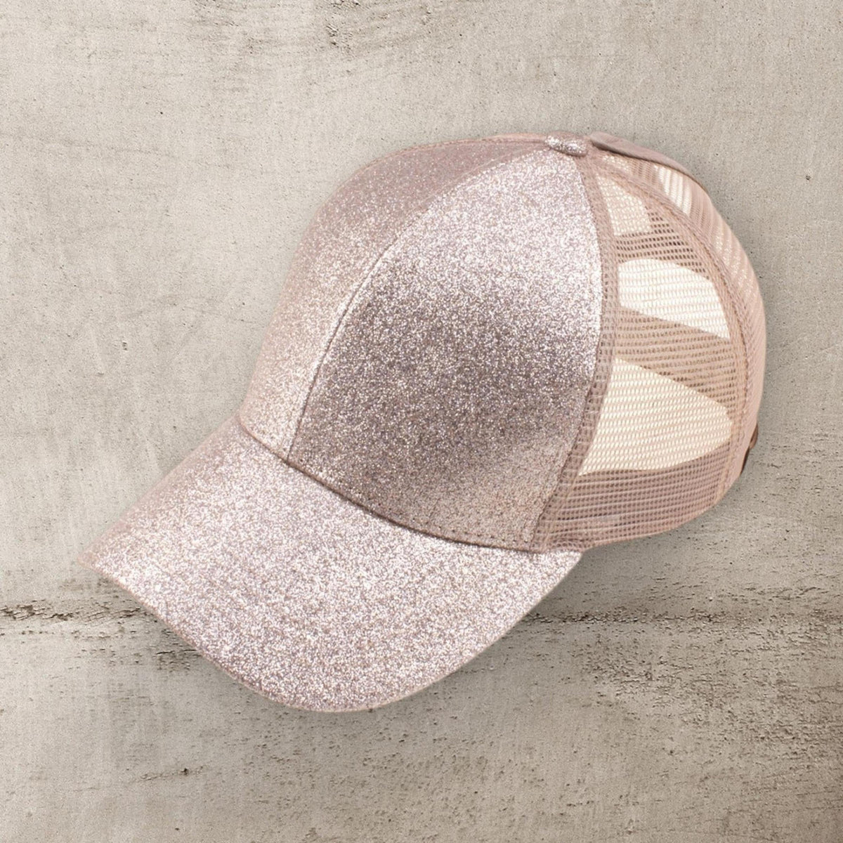 CC Glitter Messy Bun Pony Cap Women Teen Adjustable Fit Trucker Hats - Truly Contagious