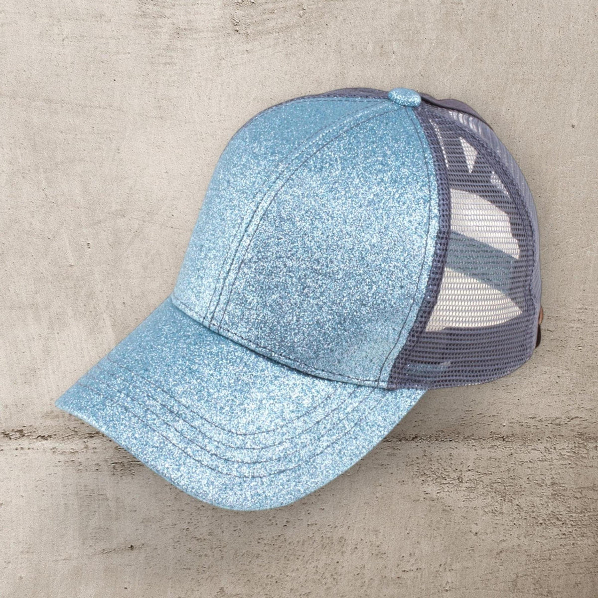 CC Glitter Messy Bun Pony Cap Women Teen Adjustable Fit Trucker Hats - Truly Contagious