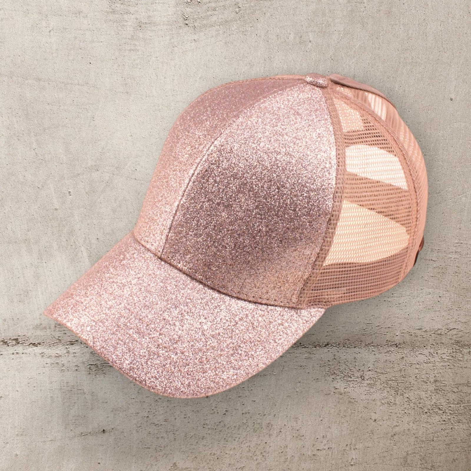 CC Glitter Messy Bun Pony Cap Women Teen Adjustable Fit Trucker Hats - Truly Contagious