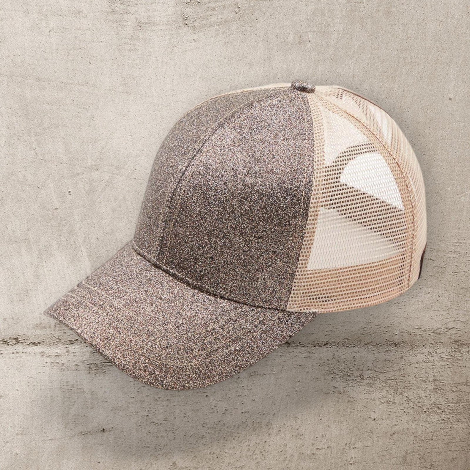 CC Glitter Messy Bun Pony Cap Women Teen Adjustable Fit Trucker Hats - Truly Contagious