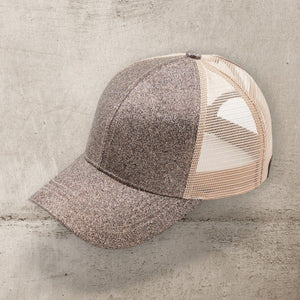 CC Glitter Messy Bun Pony Cap Women Teen Adjustable Fit Trucker Hats - Truly Contagious