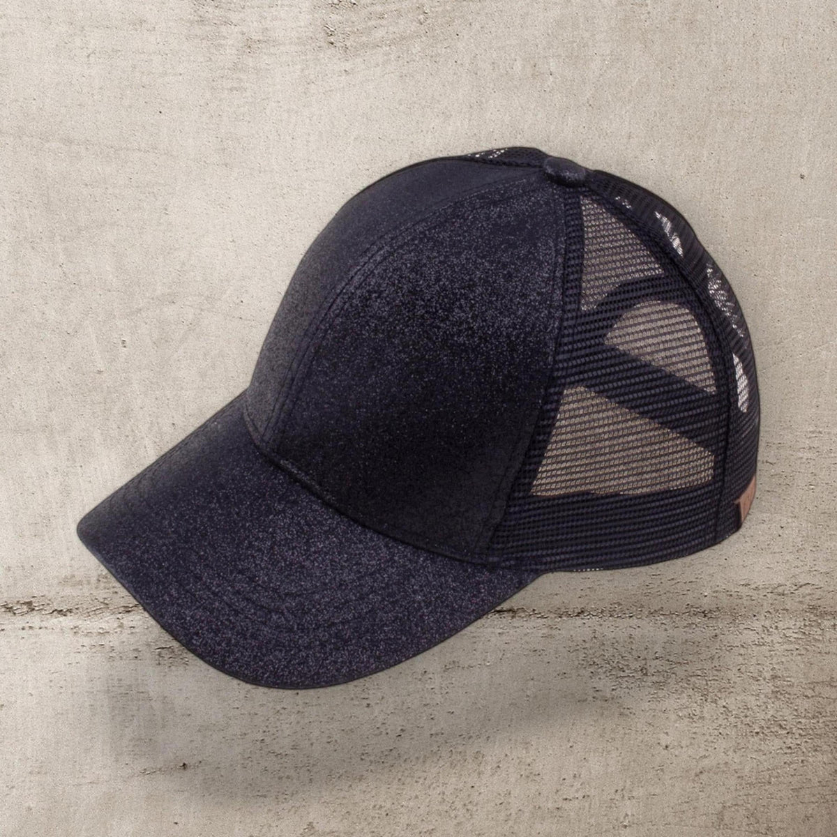 CC Glitter Messy Bun Pony Cap Women Teen Adjustable Fit Trucker Hats - Truly Contagious