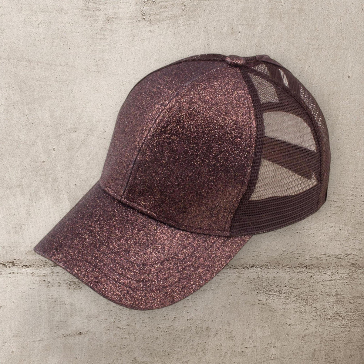 CC Glitter Messy Bun Pony Cap Women Teen Adjustable Fit Trucker Hats - Truly Contagious