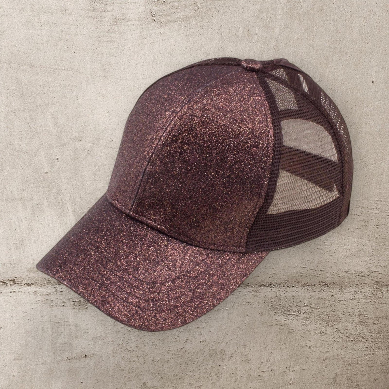 CC Glitter Messy Bun Pony Cap Women Teen Adjustable Fit Trucker Hats - Truly Contagious