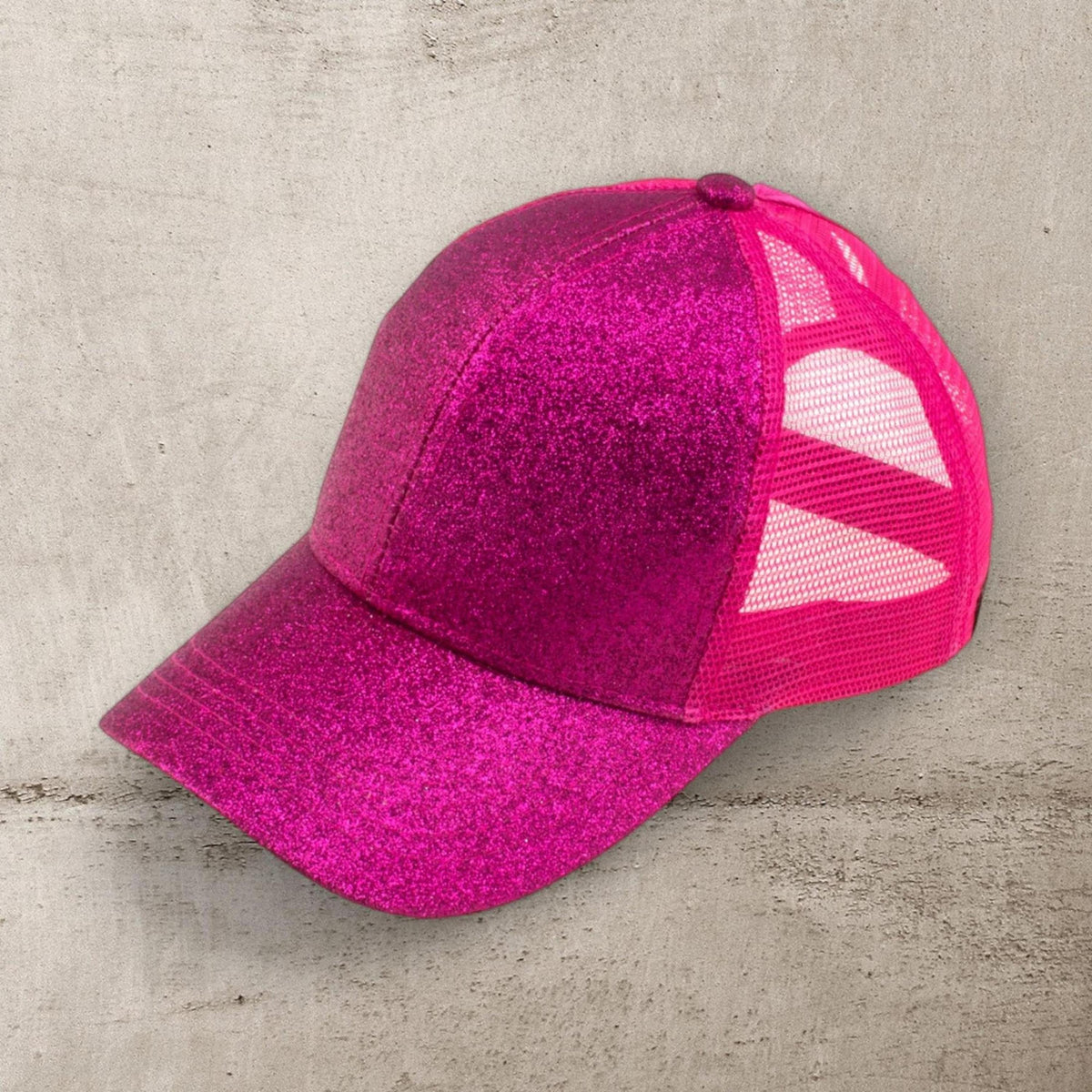 CC Glitter Messy Bun Pony Cap Women Teen Adjustable Fit Trucker Hats - Truly Contagious