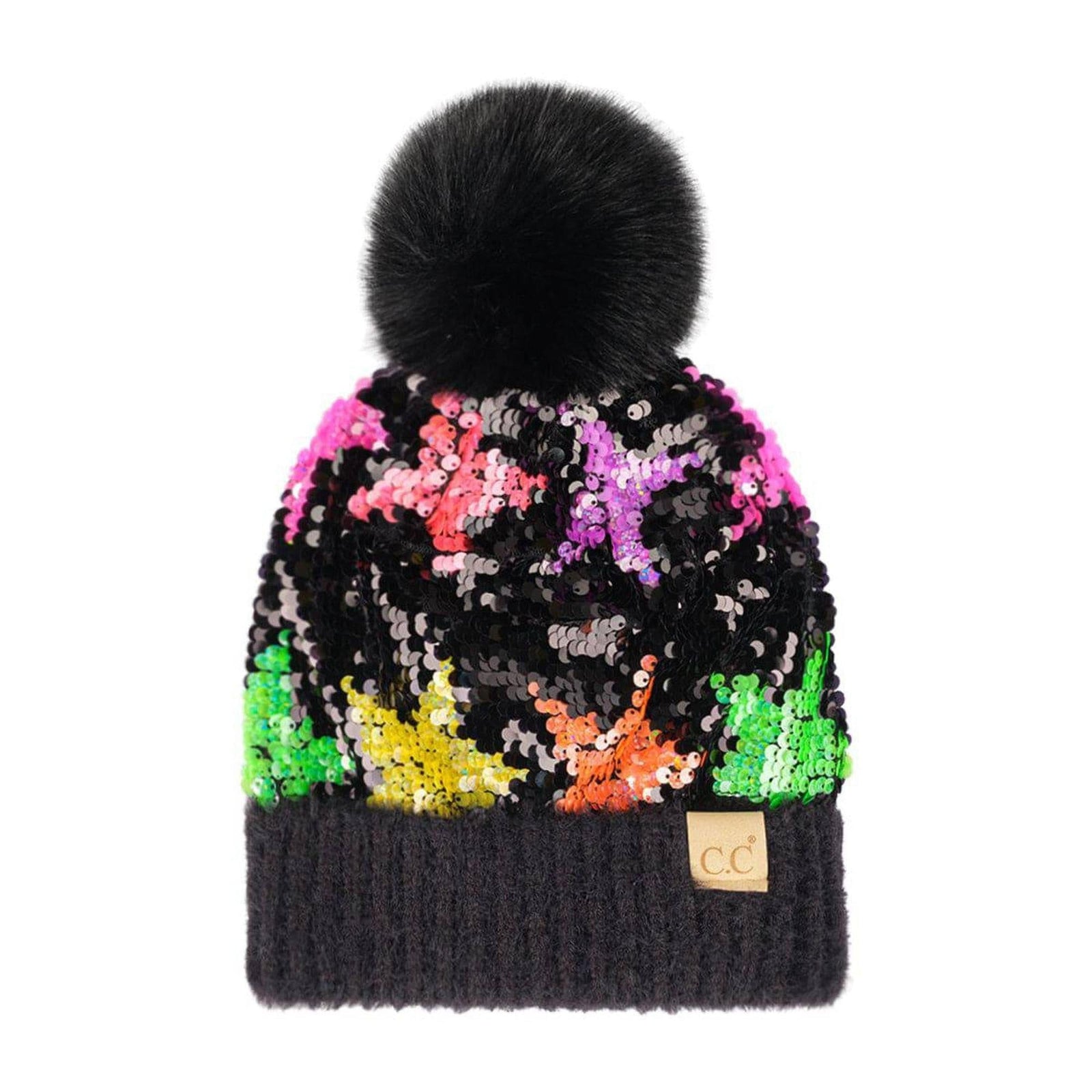 CC Kids Sequin Faux Fur Pom Beanie - Truly Contagious